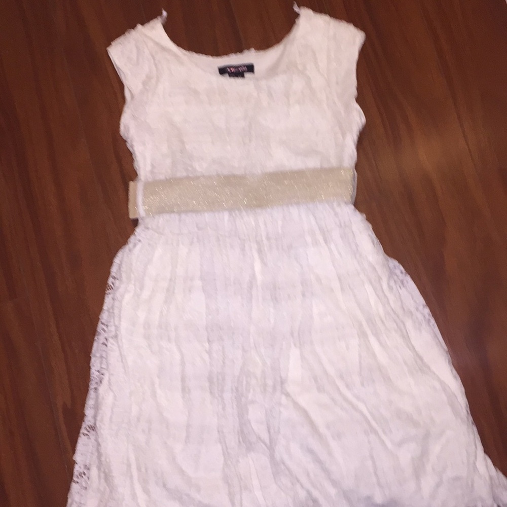 White dress with gold shiny belt